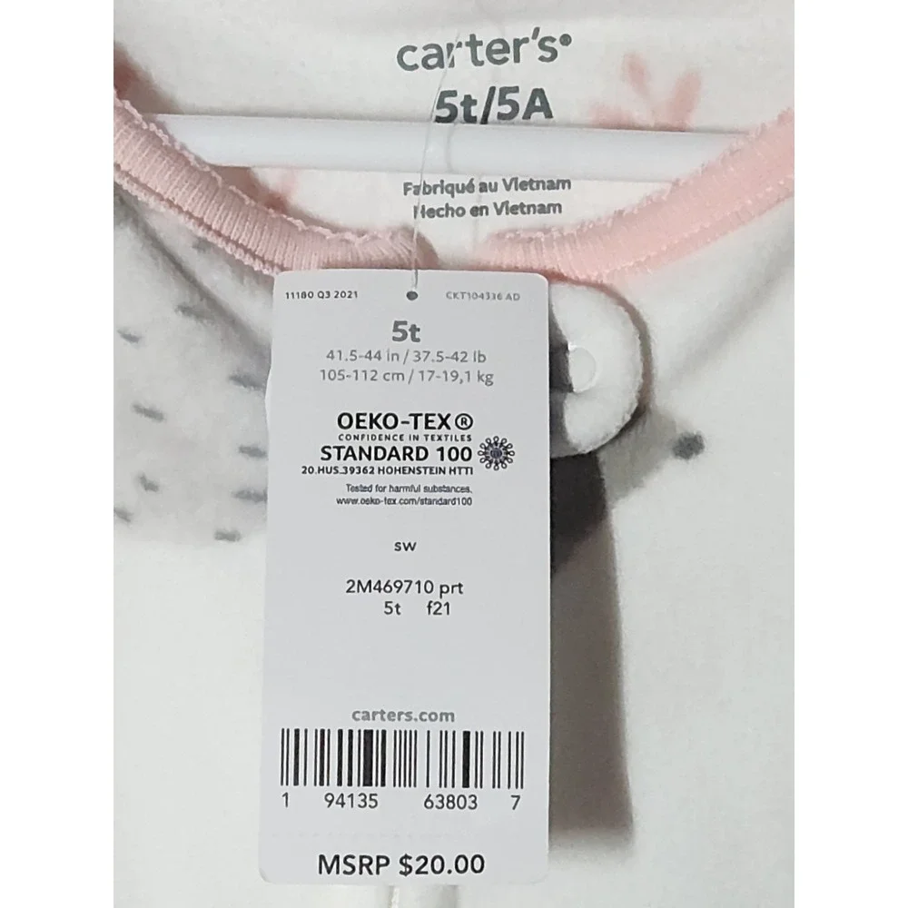 Carter's Big Girls Footed Microfleece PJs‎ Sheep Sleeper Pajamas  Pink Size 5T